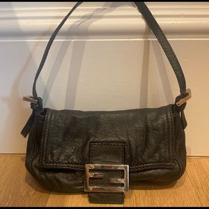 RARE-Vintage Black Leather Fendi Baguette Bag-